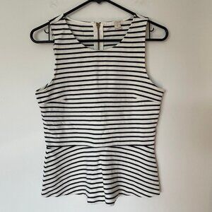 J. Crew Striped Peplum Sleeveless Top White Black Size XS